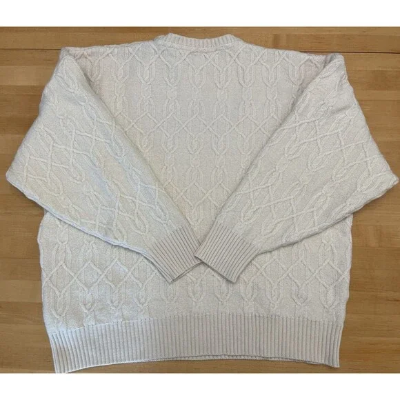 VTG St. Croix Men's Sweater USA Grandpa Core Chainlink Design Ivory Color M - Picture 2 of 12